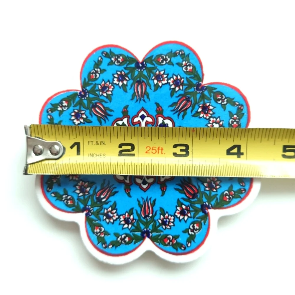 Set of 4 Blue Floral Design Handcrafted Turkish Ceramic Coasters